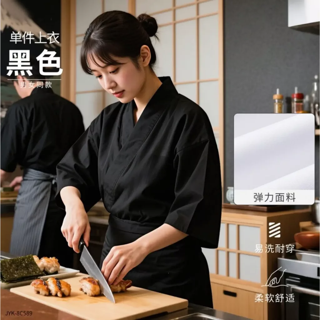 黑色日式和风厨师服 - 图片 8