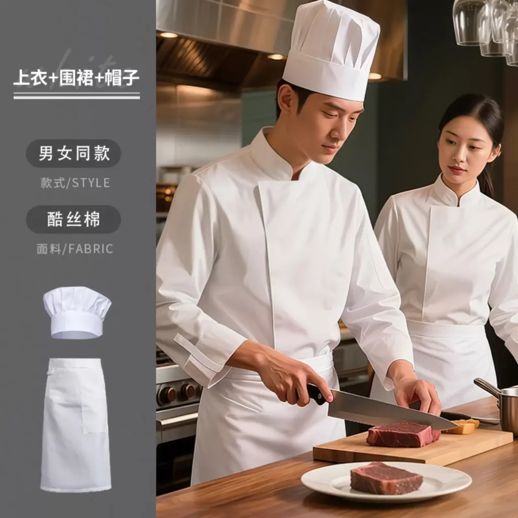 黑色立领七分袖厨师服 - 图片 3