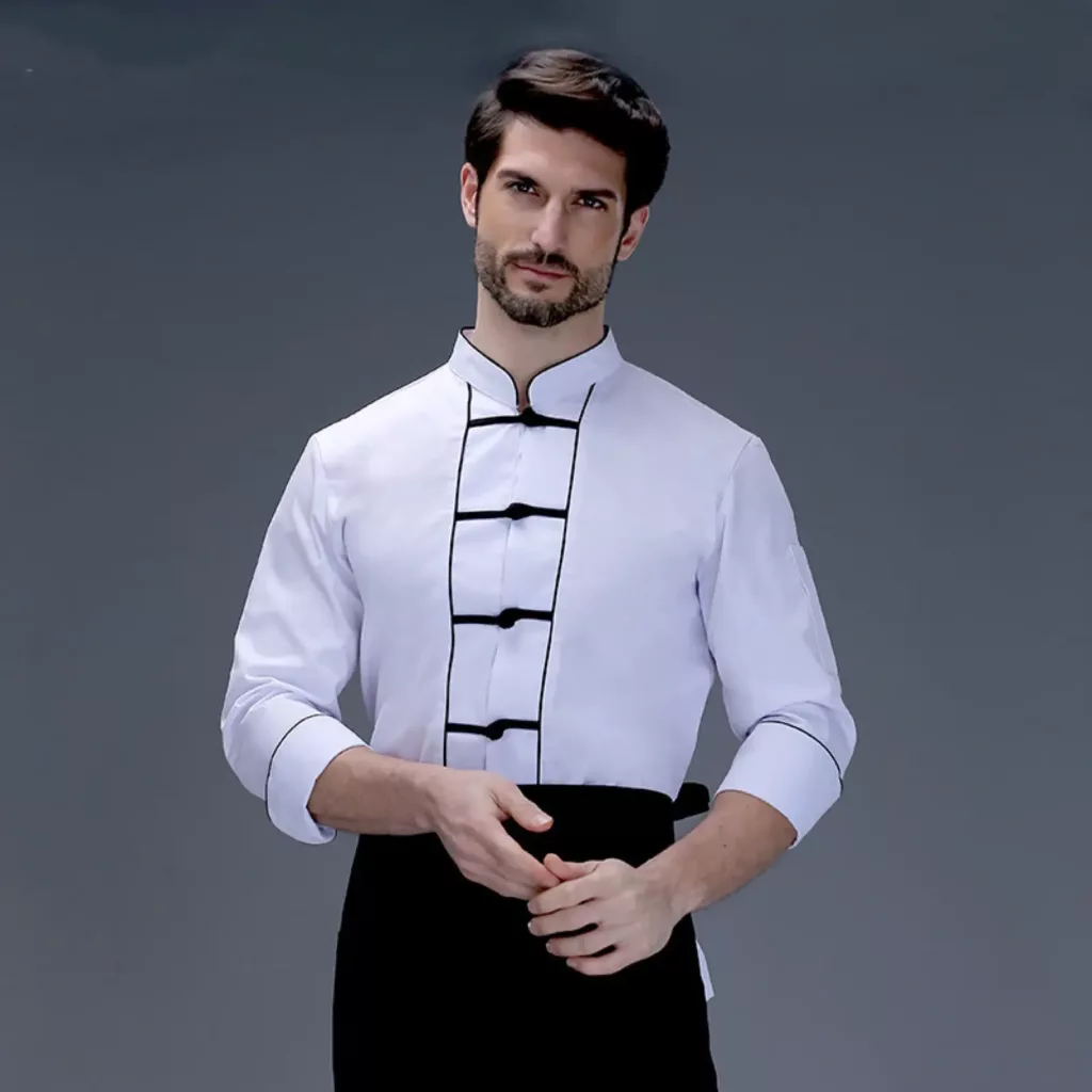 白色中式盘扣厨师服 - 图片 5