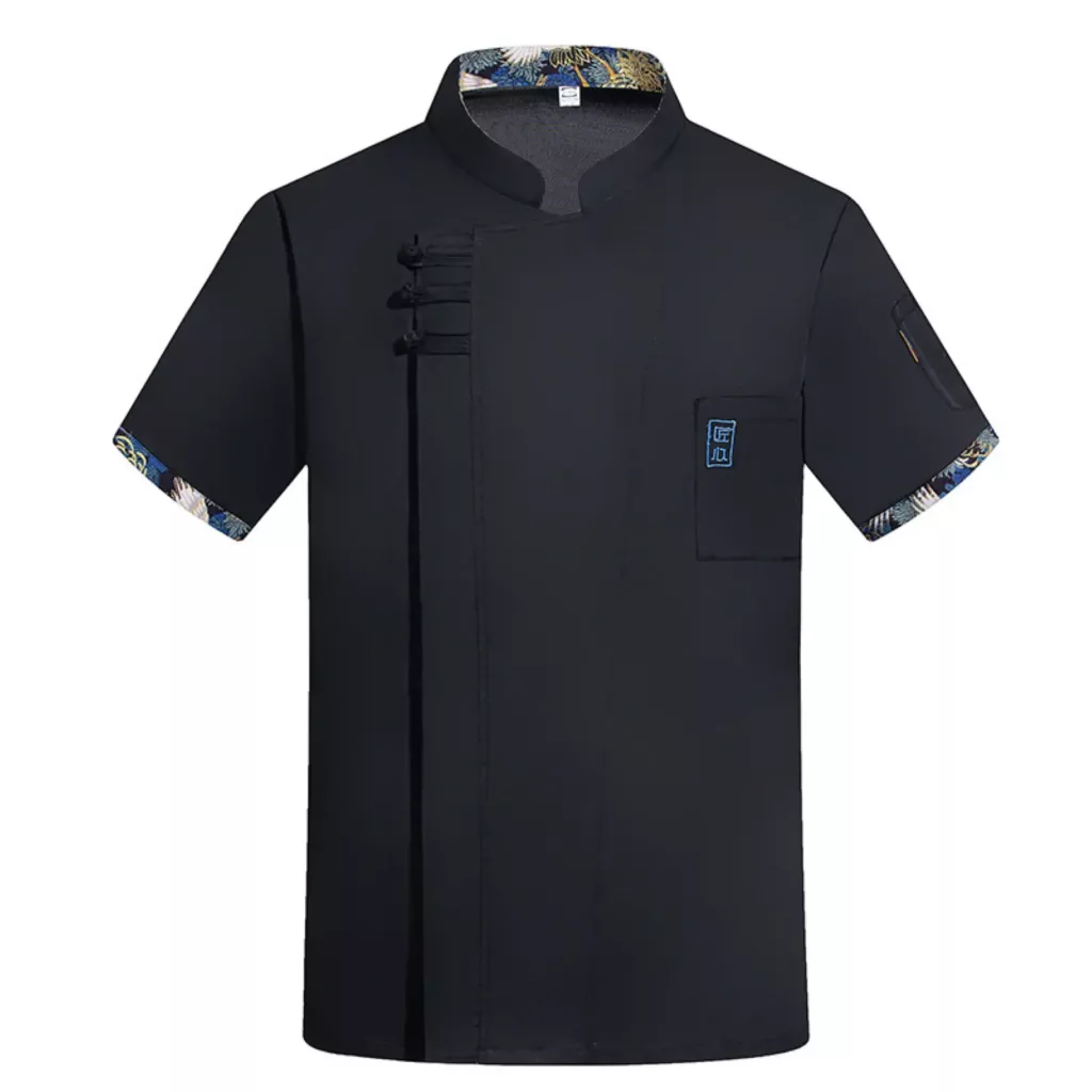 Navy Short Sleeve Chinese Style Chef Jacket - Image 3