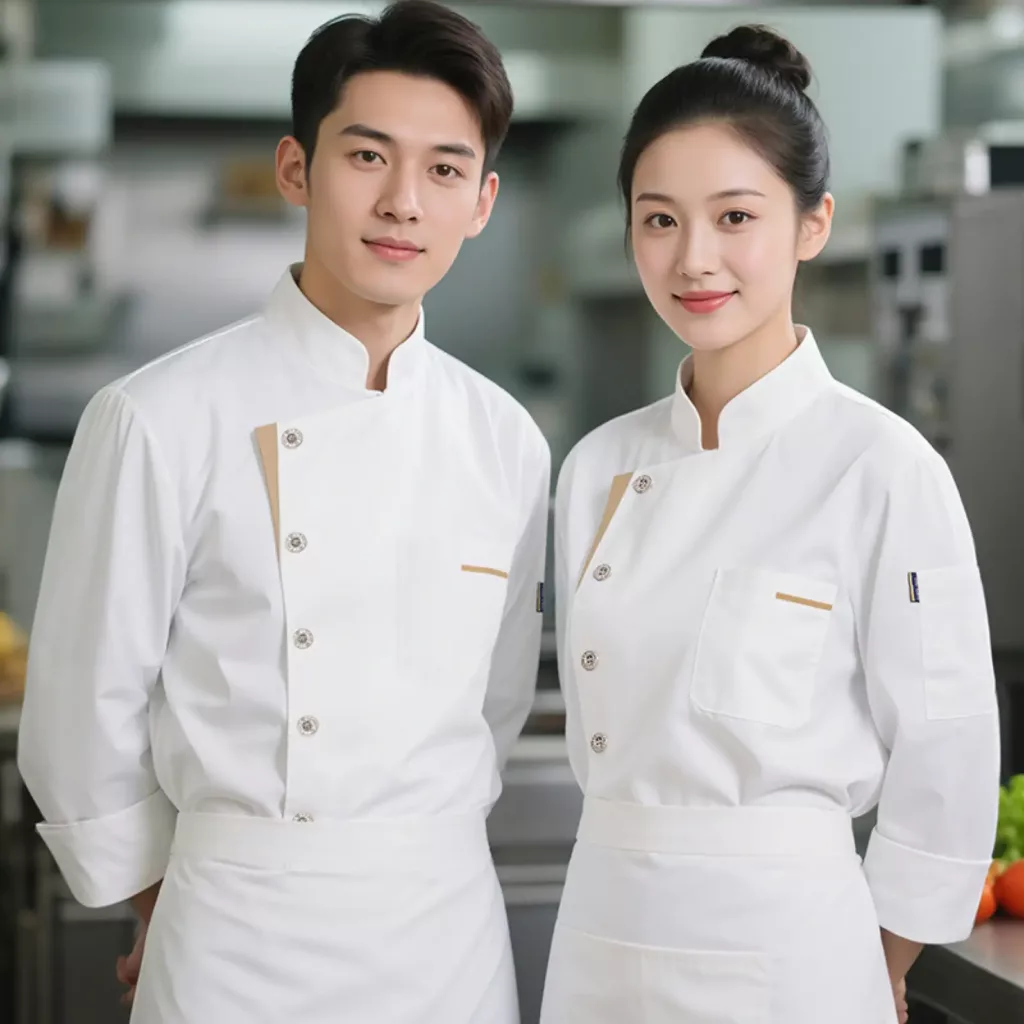 黑色斜排扣七分袖厨师服 - 图片 3