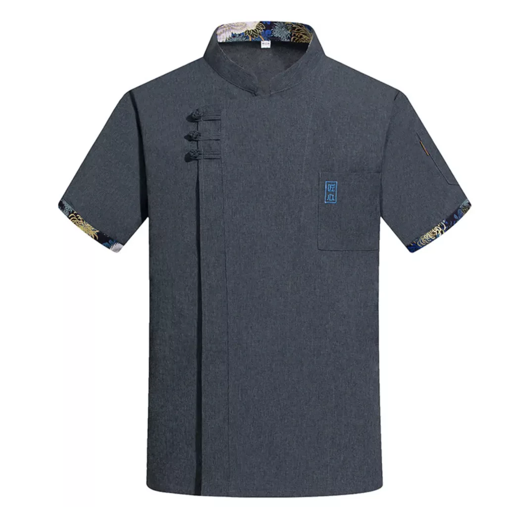 Navy Short Sleeve Chinese Style Chef Jacket - Image 2